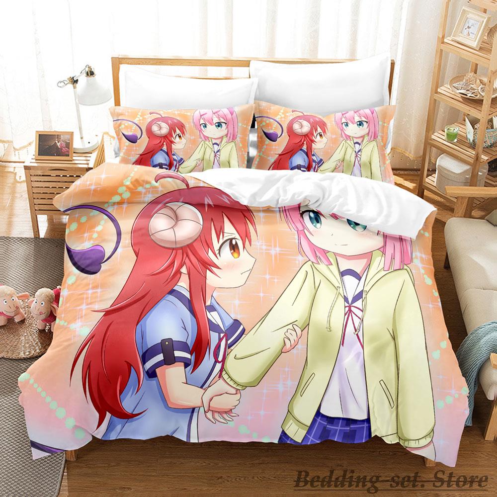 Kawaii The Demon Girl Next Door Bedding Set Single Twin Full Queen King Size Bed Set Adult Kid Bedroom Duvetcover Sets Anime