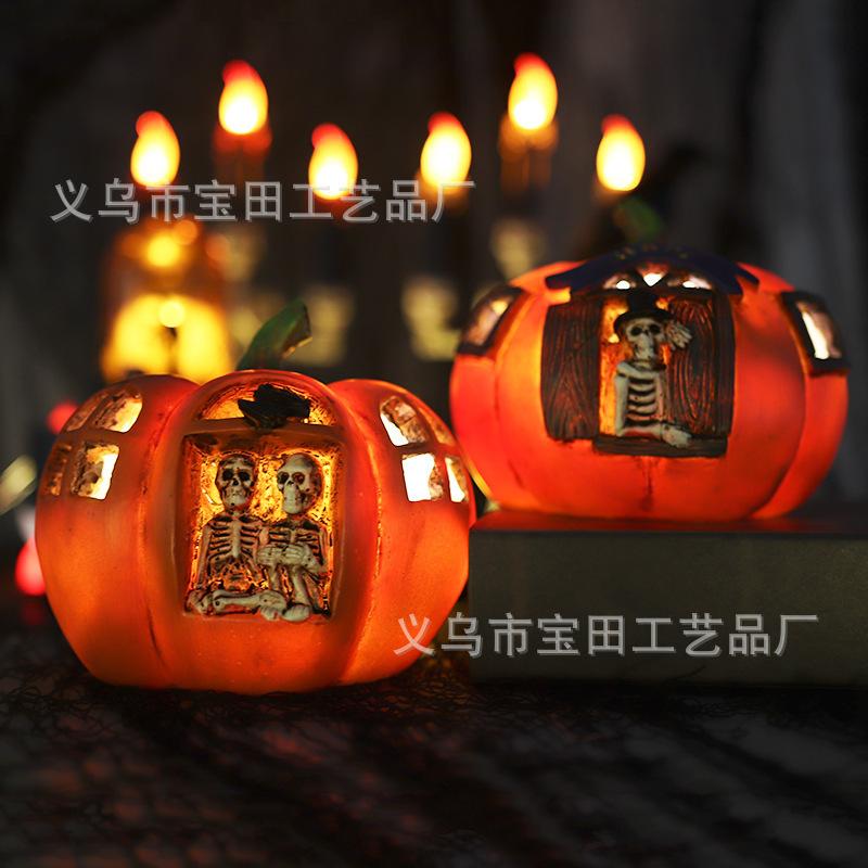Hot-selling resin pumpkin lamp secret room haunted house decoration haunted festival shopping mall desktop atmosphere skull headlamp