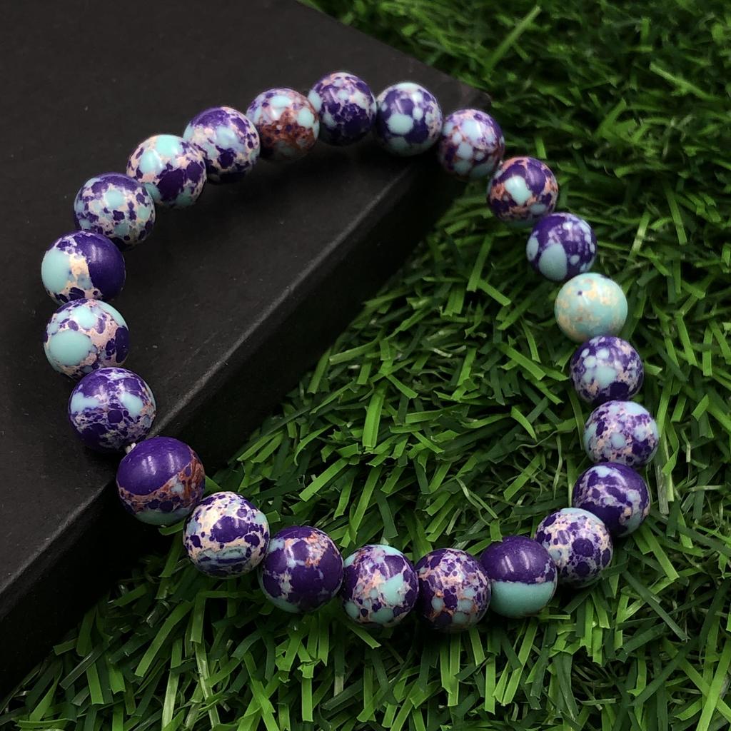 8mm Natural Purple Copper Turquoise Gemstone Round Beads Jewelry Handmade Purple And Blue Stone Stretch Bracelet 7.5" RBB-84