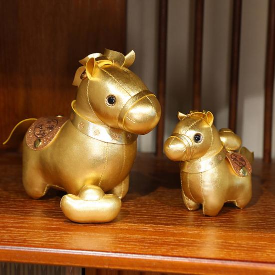 Golden Horse Plush Doll Horse Brings Wealth Zodiac with PP Cotton Filling Chinese New Year 2026 Gift for Home Decor & Blessings