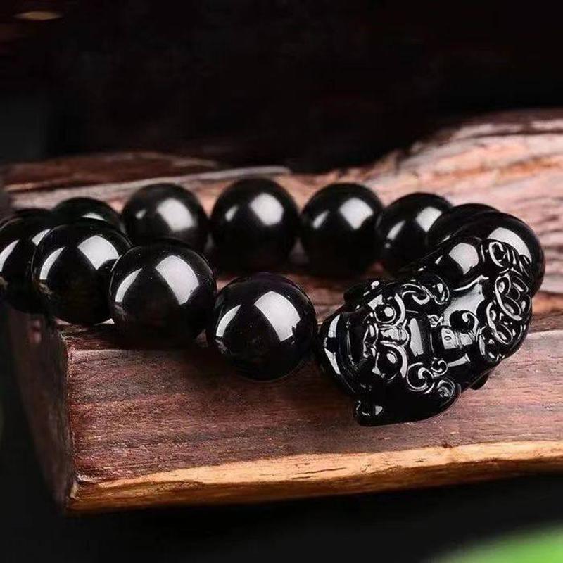 Retro Imitace Obsidián Žlutý Pixiu Náramek Etnický Styl Elastický Korálkový Náramek Unisex Dárek