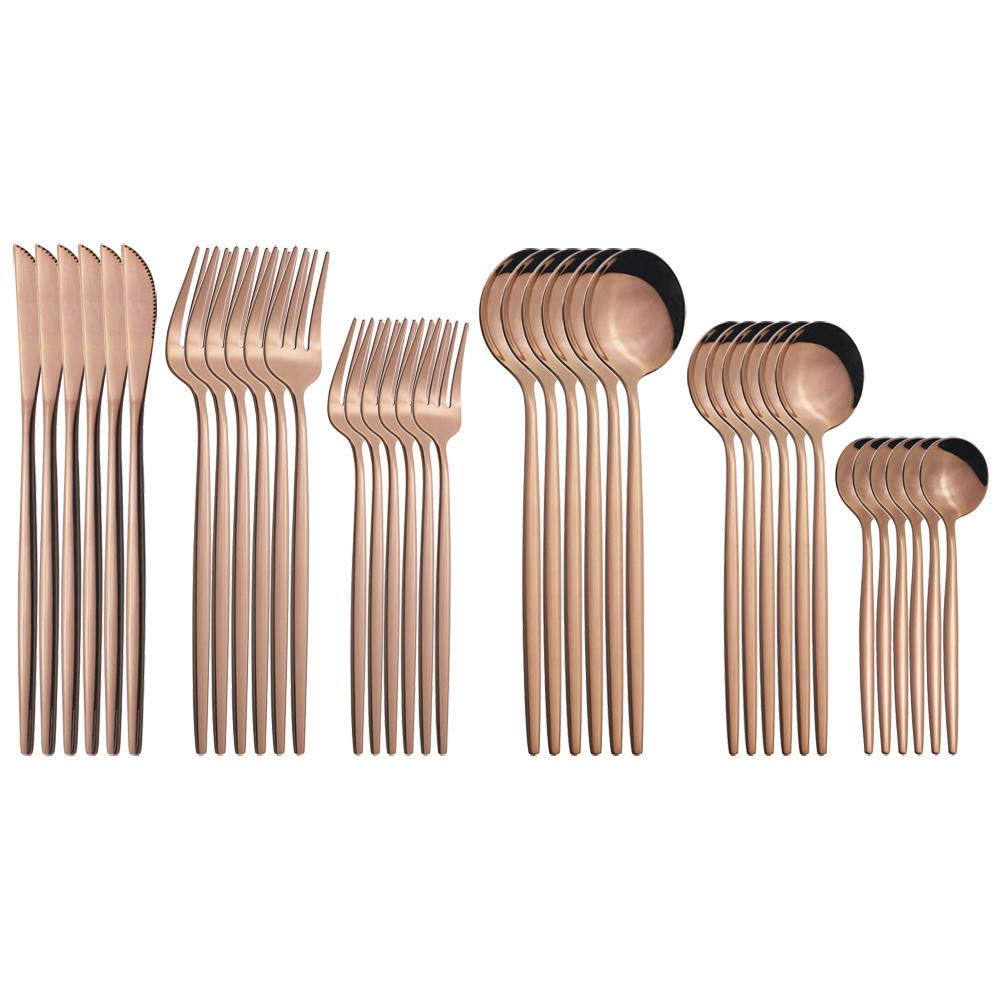 36Pcs Black Gold Cutlery Set Knives Dessert Fork Coffee Spoon Dinnerware Flatware Stainless Steel Silverware Party Tableware Set