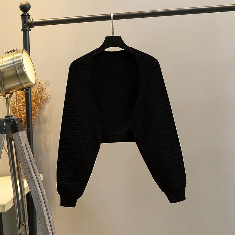 

Spring and Autumn French Waistcoat Batwing Sleeve Sweaters Cardigan Black L
