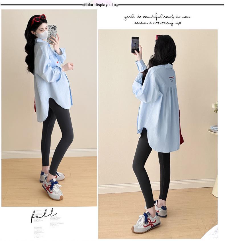 2025 Spring/Autumn Korean Style Cotton Casual Maternity Shirt - Trendy Plus Size Mid-Length for Moms