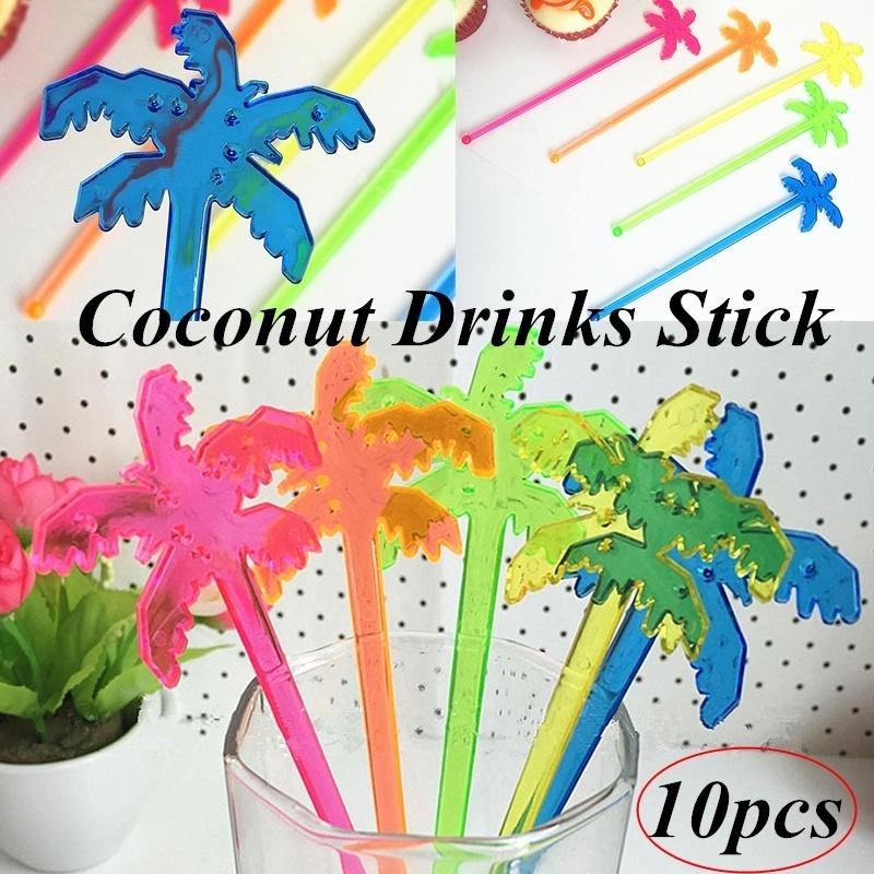 

10 шт./лот разноцветные пластиковые кокосовые мешалки для коктейлей и напитков, инструменты для бара Swizzle Stick