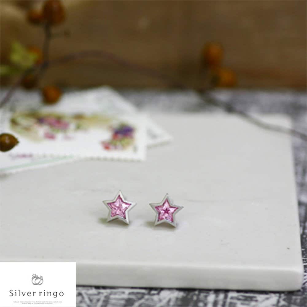 925 Silver Star Earrings Verita Pink Star e