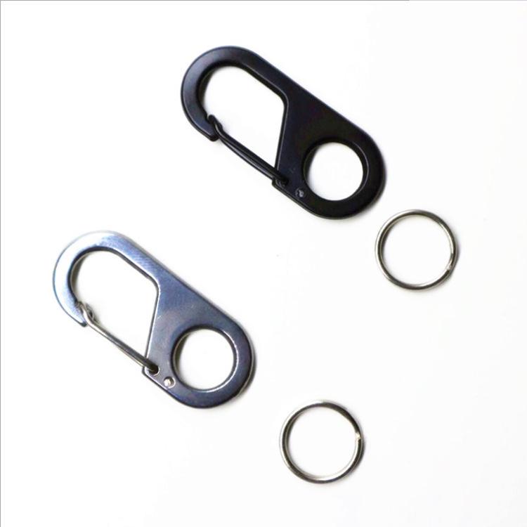 Compact Stainless Steel Carabiner Keychain with Double Ring Quick Release Hook and Load-Bearing Figure 8 Buckle
