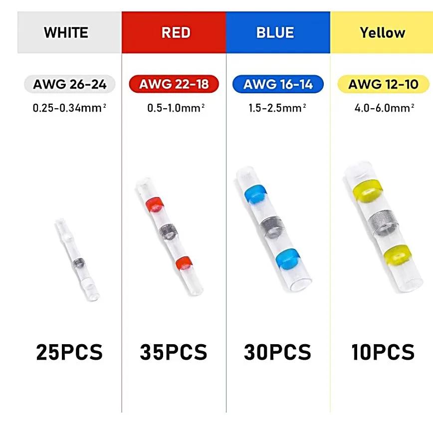 100pcs Waterproof Heat Shrink Wire Connectors Solder Sleeve Butt Insulated Electrical Cable Terminal Solder Connector Kits