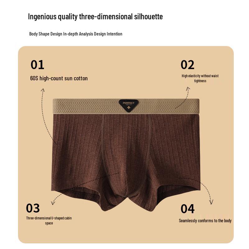 Xunmianren Men's Pure Cotton Antibacterial Boxer Briefs 4-Pack
