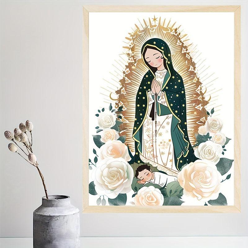 1 peça Vintage Virgem Maria e Jesus Tela Pôster Fé Cristã Arte de Parede para Casa, Decoração Vintage para Sala de Estar Cozinha Banheiro
