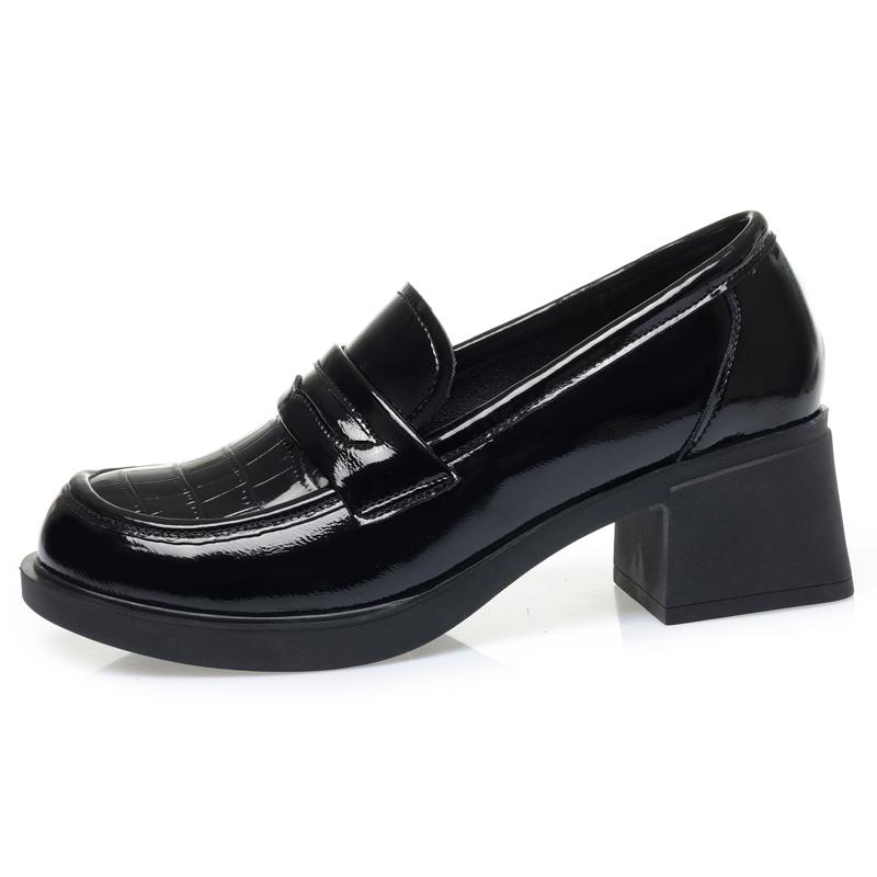 

Модные женские лоферы Нескользящие 2024 Толстый каблук Повседневные Британские Женские Весенние Туфли На шнуровке Натуральная кожа Женская обувь Средний каблук 41 чёрный