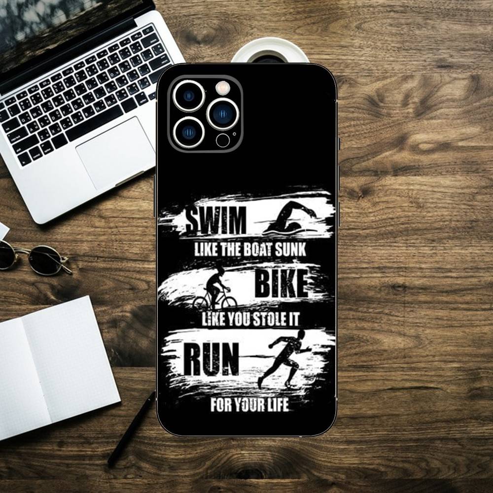 Schwimm Radlauf Triathlon Handyhülle Für iPhone 16,15,14,13,12,11,XS,XR,X,8,7,Pro,Max,Plus,mini Silikon Schwarze Hülle