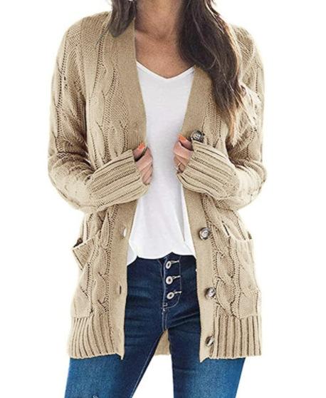 GMXIA Damen Vintage Casual Solid Color Print Herbst Winter Langarm V-Ausschnitt Jacken & Mäntel