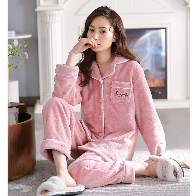Couple Pajamas Women'S Autumn And Winter Models Fleece Thickened Flannel Warm Coral Fleece Loungewear Men'S Suit