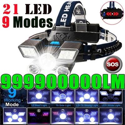 USB Rechargeable Waterproof Headlight New Brightest 21 LED 9Modes Work Headlamp