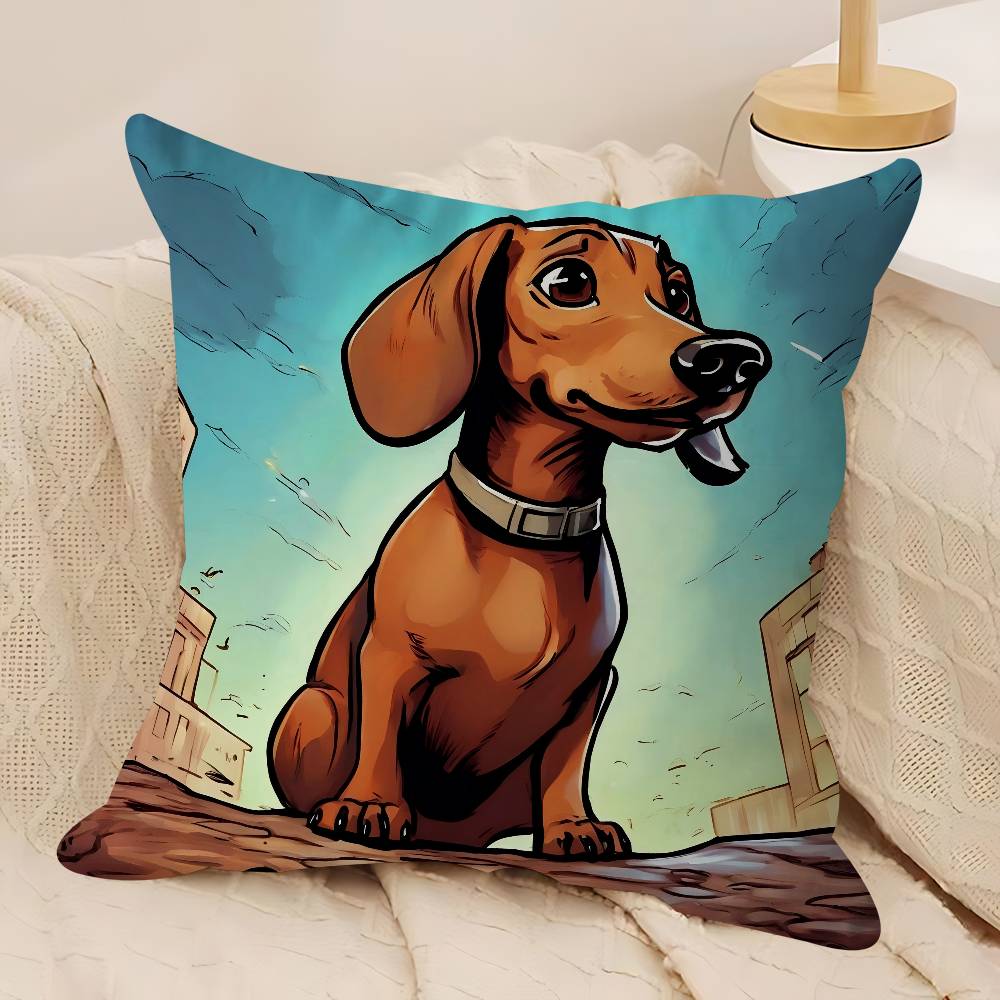 Cartoon Dachshund Dog Pillow Case Removable Washable Cushion Cover – All-Season Soft Linen