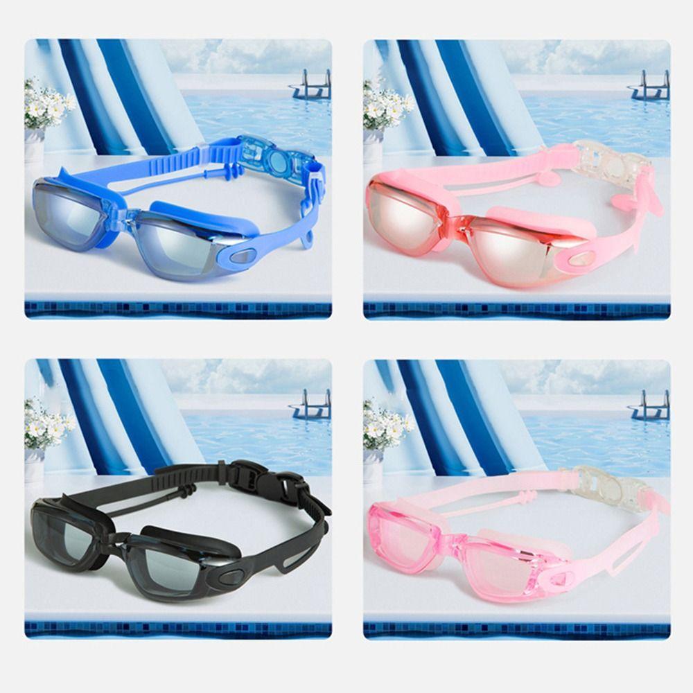Adjustable Silicone Swim Cap Anti-fog Diving Eyewear Electroplated Flat Glasses  Water Sports