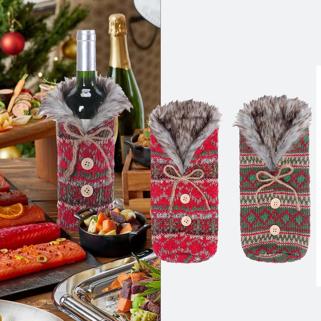 Weinflaschen-Hülle zu Weihnachten Dekorativer Strickhalter Handgemachte Weinschutztasche Für Freunde Feiertagsfest Wohnzimmer