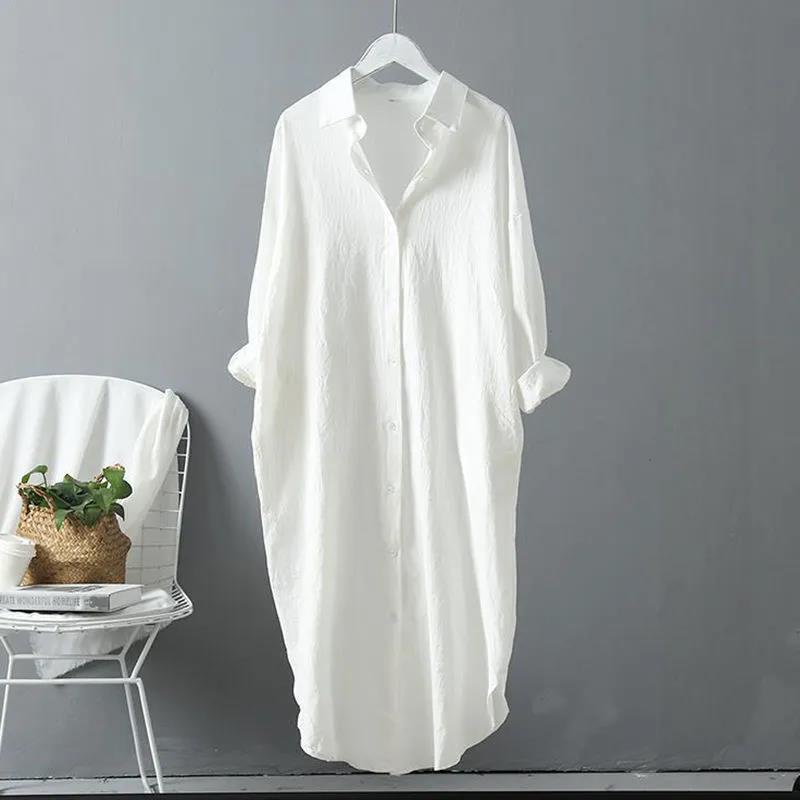 Camicia da donna taglia forte primaverile e autunnale con protezione solare, camicia a taschino media lunga casual ampia