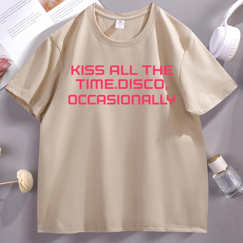 

Kiss All The Time Disco Occasionally T-Shirt Loose Short Sleeve Round Neck Tshirt Men Women High Quality Printed Tees S разноцветный