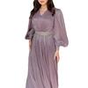 Rochie lungă de seară pentru femei, cu guler în V, cu mânecă lungă și bumbac, model midi, plisată, cu tiv lejer, fire subțiri