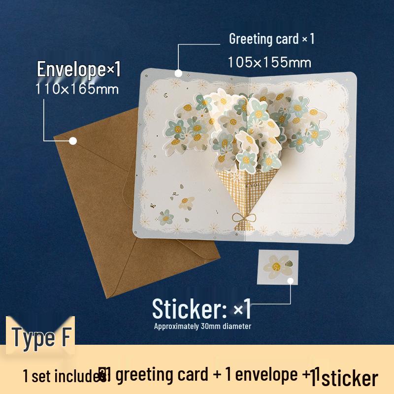

3D Flower Greeting Card for Festivals, Kids Day, Thanksgiving, and More - Handwritten Small Card Included