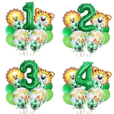 13pcs Animal Tiger Lion Foil Balloons Jungle Safari Party Set Kids 0 1 2 3 4 5 6 7 8 9 Years Birthday Party Decoration Supplies
