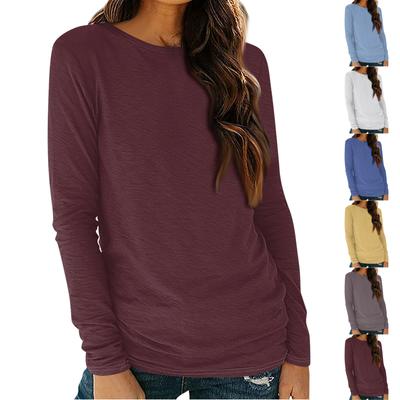 Womens Long Sleeve Round Neck Shirts Basic Tee Casual Top Fall Trendy Tunic Outfits Fitted T Shirts
