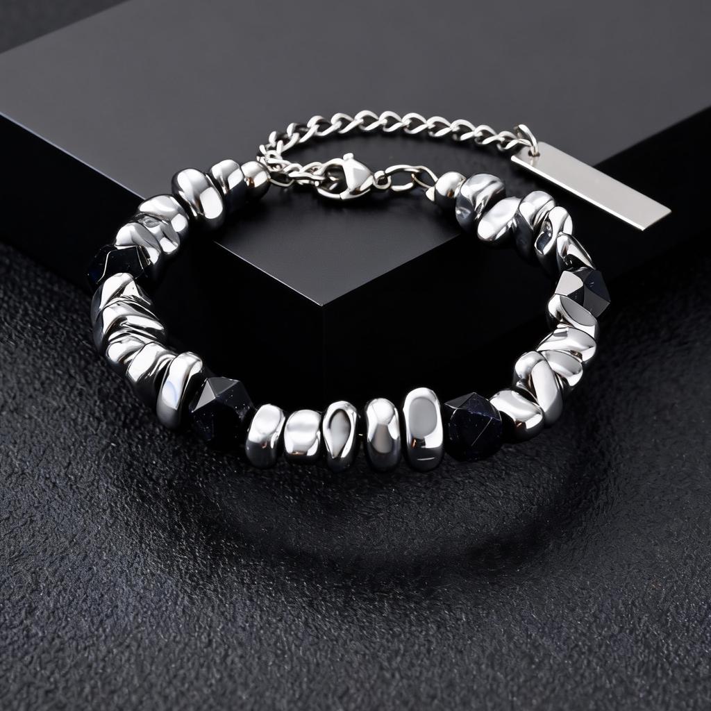 Fashion Hiphop Irregular Beaded Natural Stone Bracelets, Simple Vintage Stainless Steel Adjustable Bracelet for Men Jewelry