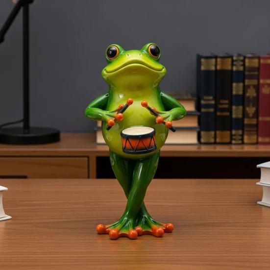 Yousheng Frog Musician Statue Hand-Engraved Frog Ornament with UV Coating Mini Resin Figurine Playing Musical Instrument Garden Decor