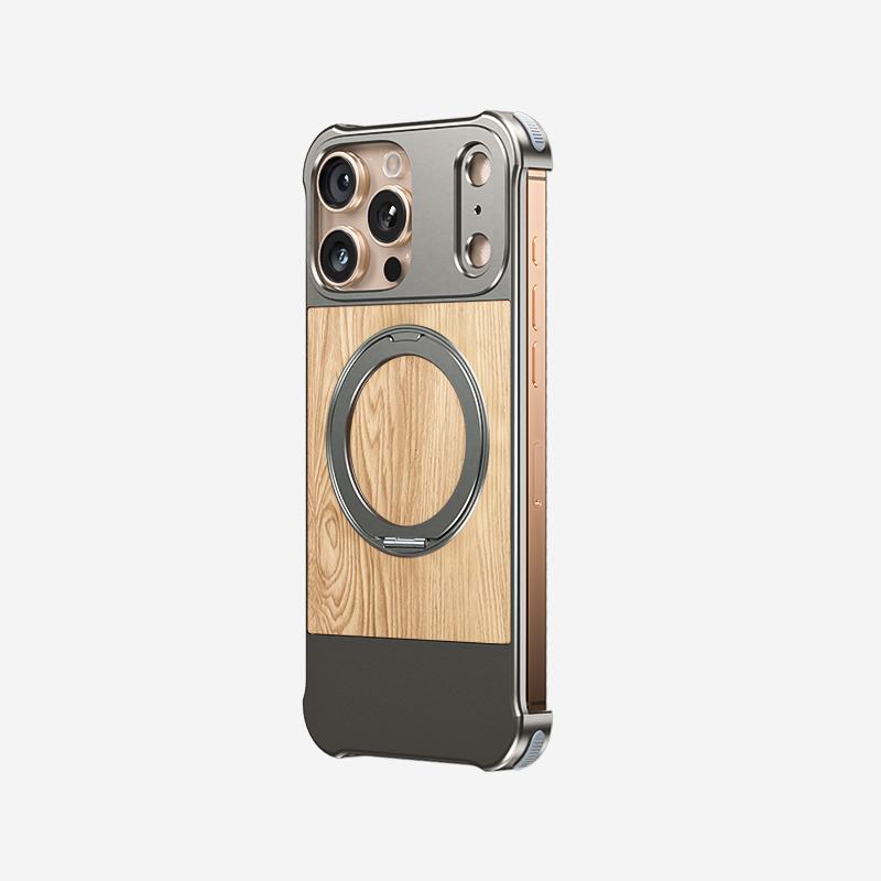 

Premium 360°rotating bracket Metal+wood grain leather back cover For iPhone 17 16 15 14 13 Pro Max Fall prevention Phone Case iPhone 16 Pro Max золотий