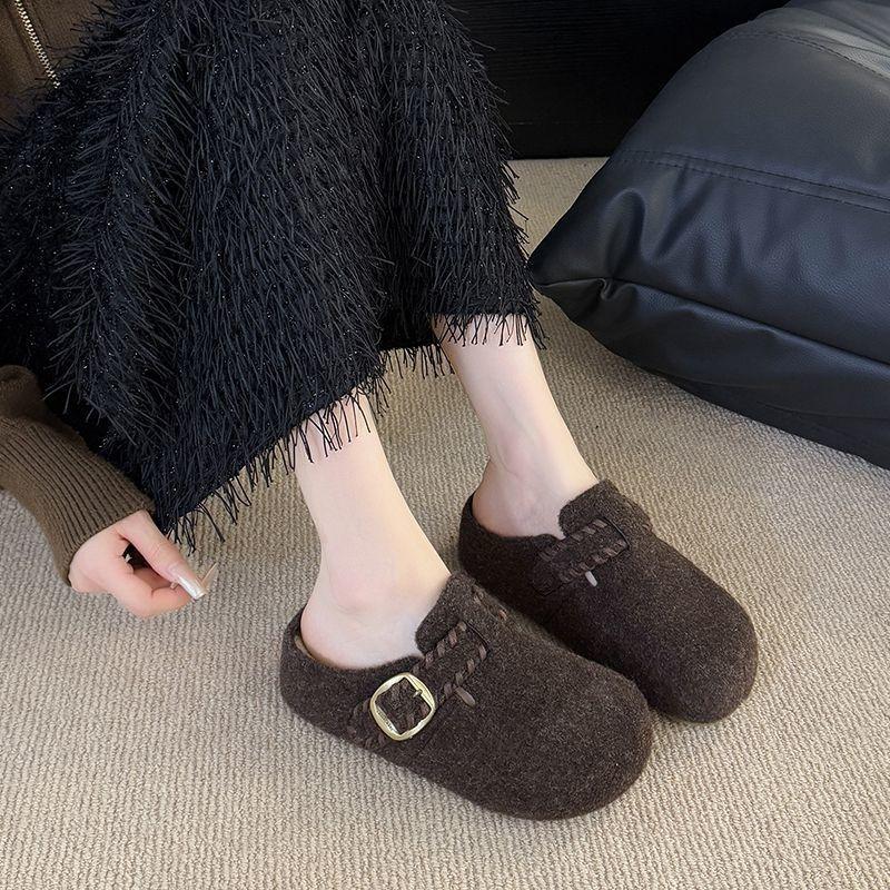 

New thick-soled one-pedal bag head half slippers women s new winter velvet outer cotton slippers 40 коричневый
