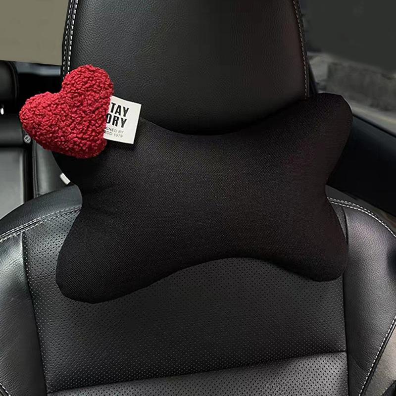 Cute Retro Red Heart Universal Car Neck Pillow Four Seasons Ice Silk Auto Seat Headrest Holder Waist Support Car Accessories