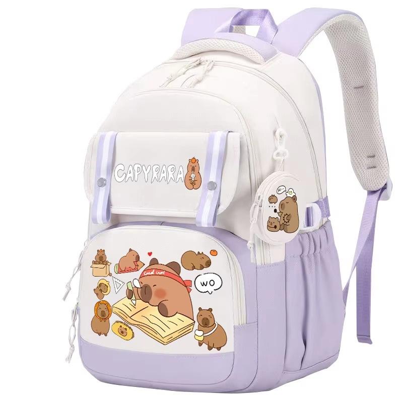 

Capybara Cartoon Backpack: Lightweight, Large Capacity Double Shoulder Bag for Primary & Secondary Students фиолетовый