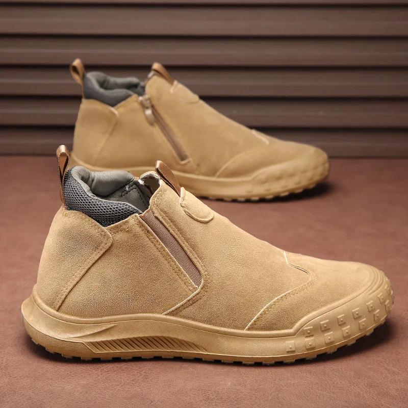 Men's Shoes Fashion Suede Casual Shoes Classics Men's  Ankle Boots Casual Sneakers Side Zipper Mens Boots Anti Slip Oxford Shoes