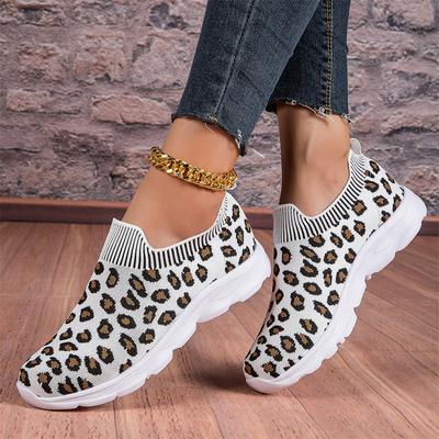 Chaussures Léopard pour Femmes Baskets Plates Légères Décontractées Antidérapantes Chaussures de Course et de Jogging