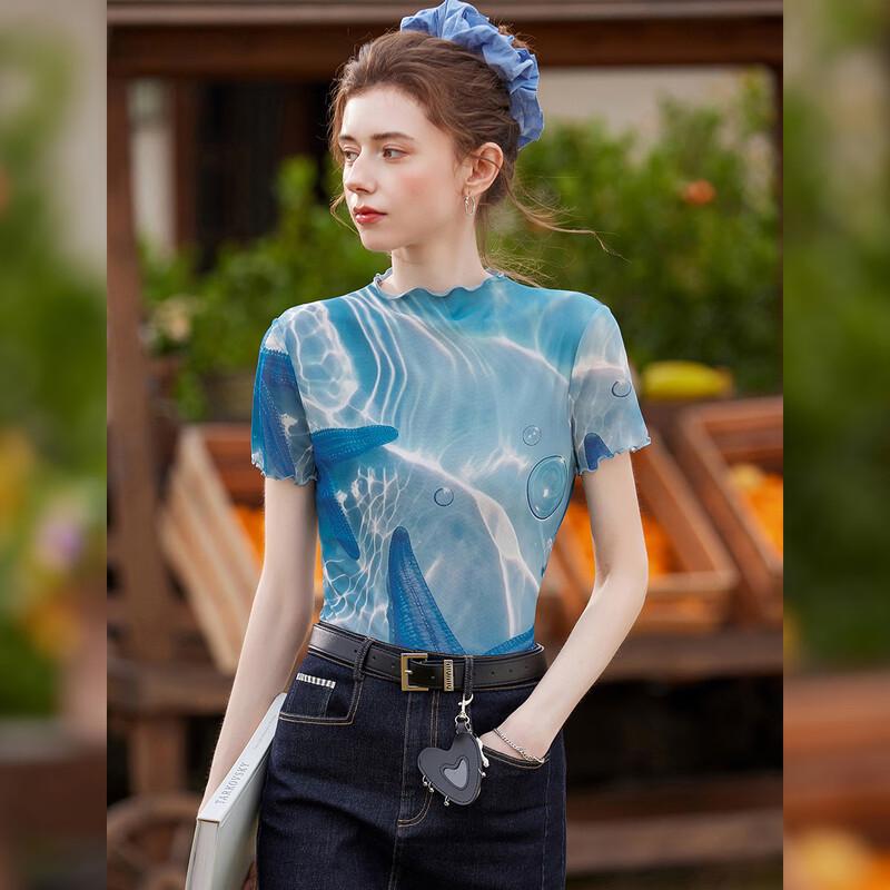Bailuyu Women s Printed Knit Short Sleeve T-Shirt XL