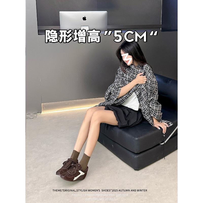 Sheepskin version! Lace-up color matching inner height increase women 2 new retro versatile sneakers women
