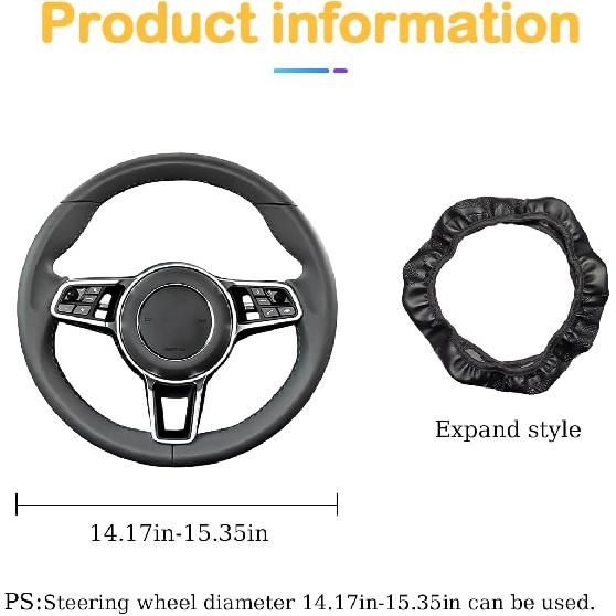 Car Steering Wheel Cover, 15 Inch Carbon Fiber Microfiber PU Leather Elastic Steering Wheel Protector For Men Women, Anti-Slip Breathable Car