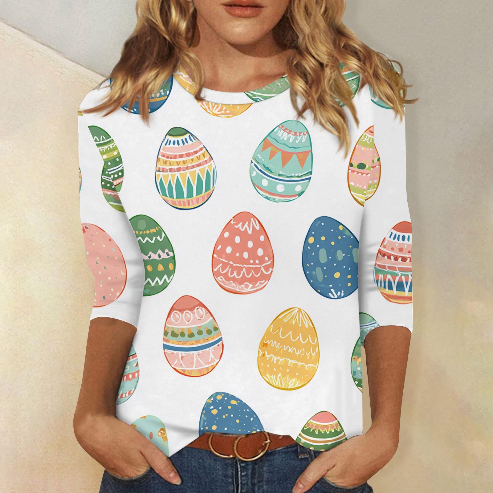 

Женская модная повседневная футболка с принтом пасхального кролика и яйца, с рукавом три четверти L