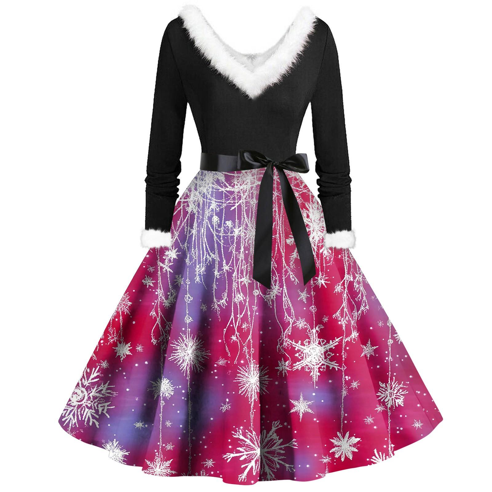 

Женские повседневные модные плюшевые платья с V-образным вырезом и рождественским принтом XXXXXL