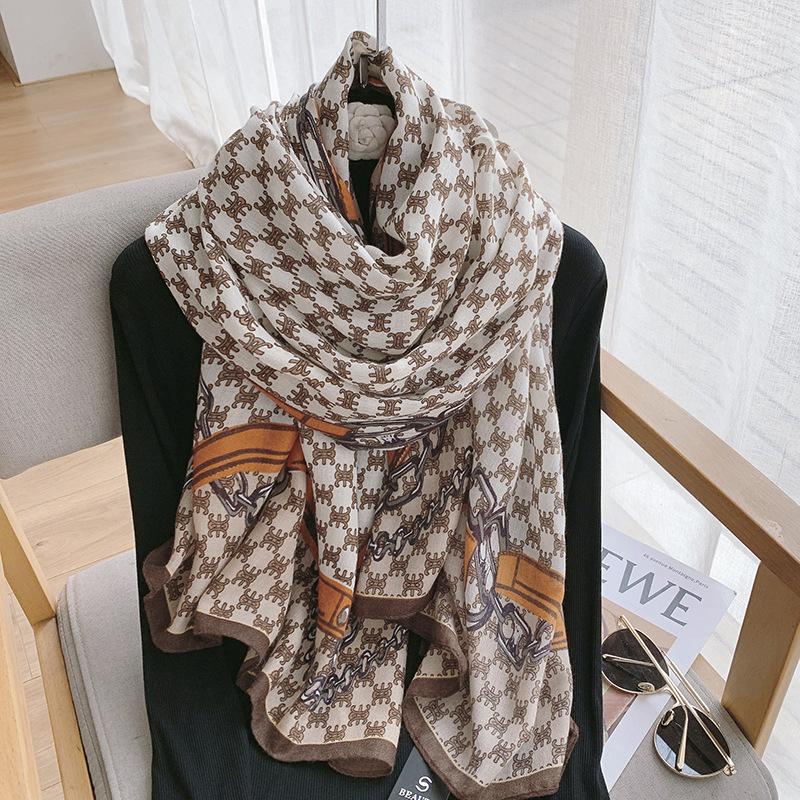 Cotton and Linen Scarf for Women In Autumn and Winter New Versatile Warm and Fashionable Letter Scarf Decorative Shawl