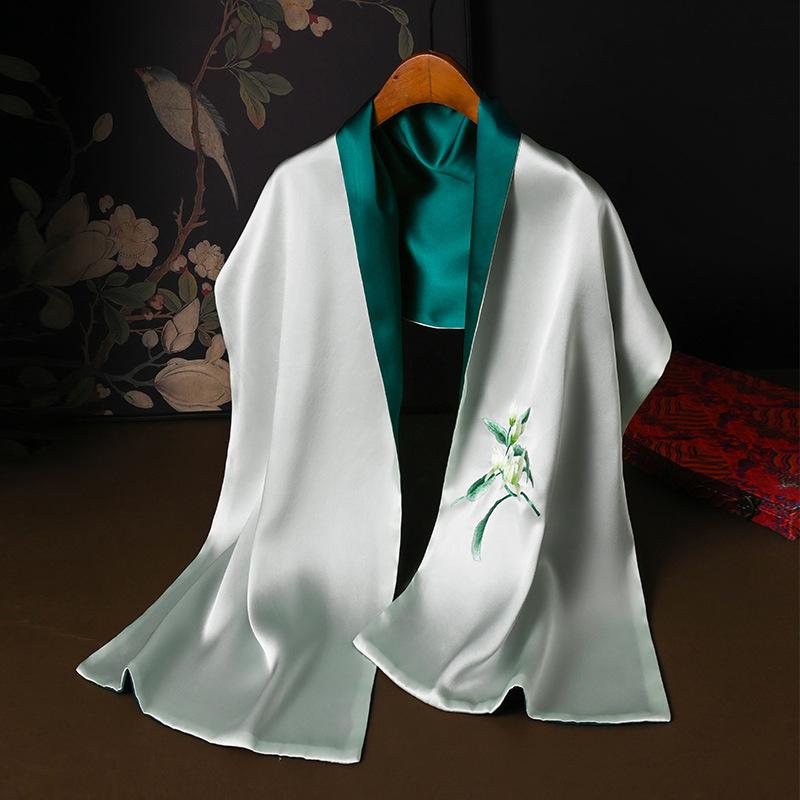 Double-sided Suzhou embroidery silk scarf 100% silk embroidery gift scarf popular gift box high-end mulberry silk double-sided silk scarf 155cm*35cm