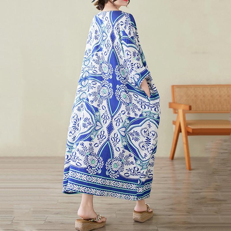 Kortermet Plus size vintage floral nytt i kjoler for kvinner uformell løs lang sommerkjole