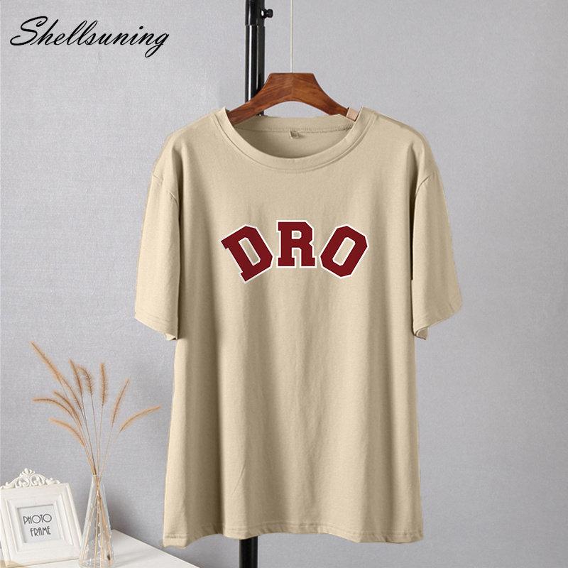 Shellsuning T-shirt da Donna con Stampa Grafica Semplice con Lettere, Estate, Cotone, Maniche Corte, Magliette Casual con Scollo a O, Top Trendy Streetwear