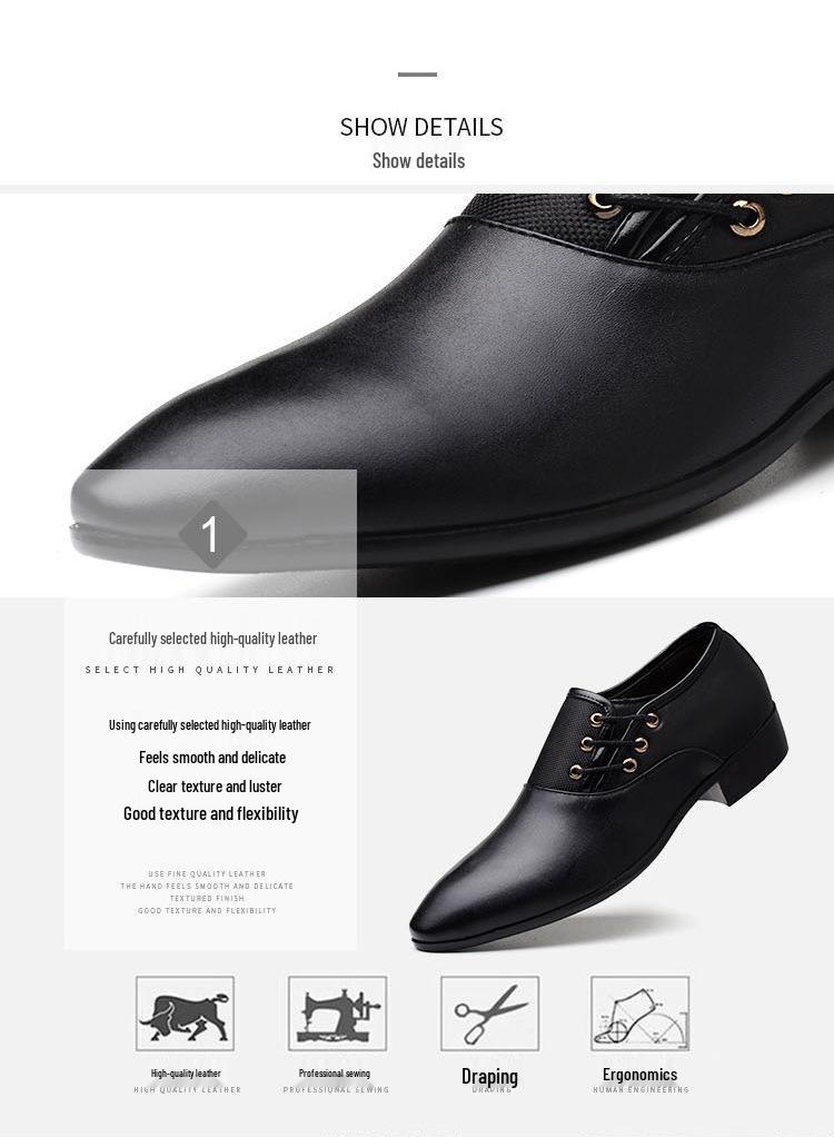 Men's Large Size Korean Style Leather Formal Business Shoes - British Pointed Toe, Breathable, Non-slip