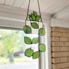 Handmade Stained Glass Succulent Plant Window Hanging, Tiffany Style Indoor Wall Window Panels Decor, 10.47 * 5.1 Inch