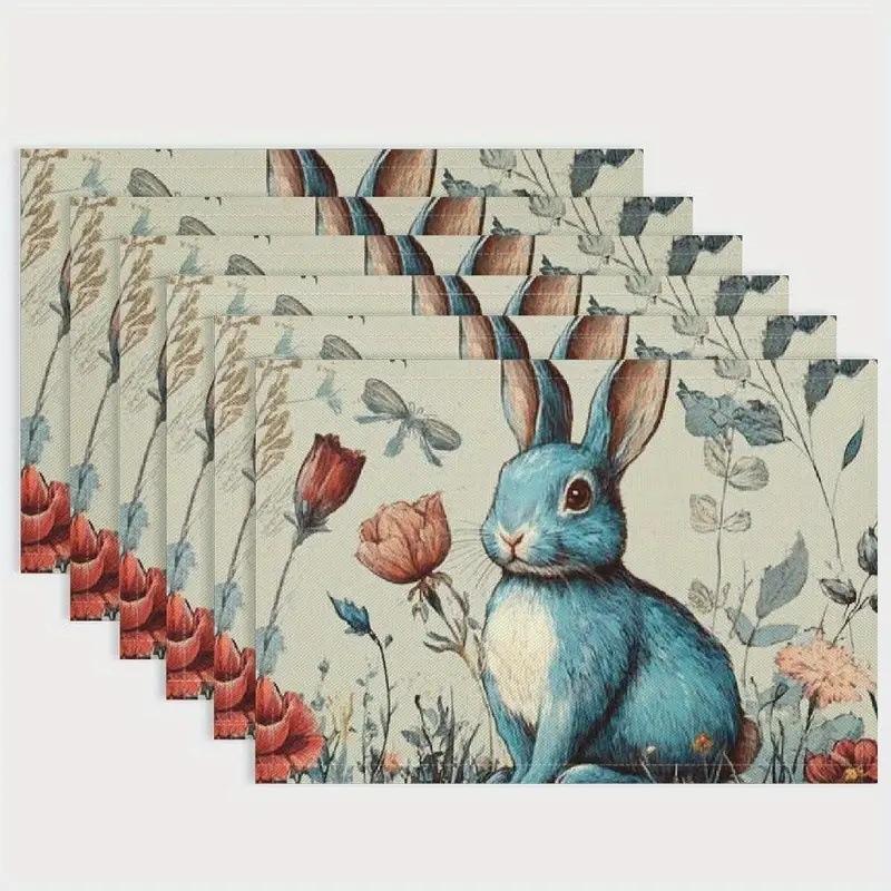 2/4/6pcs Minimally Designed Floral Kitchen Decorative Placemat Made Of Polyester Linen And Anti Slip Dining Table Mat