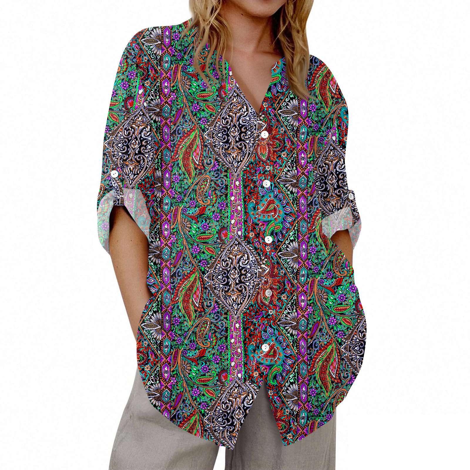 

Женский кардиган с V-образным вырезом и рукавом 3/4 с принтом S винный