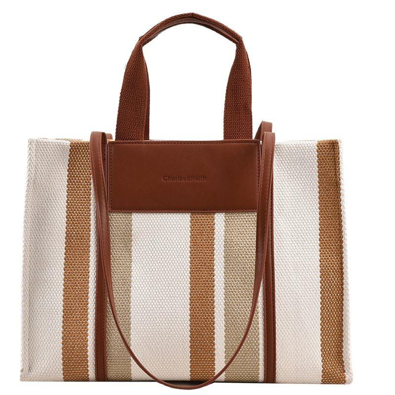 Summer Women's Bags Women's New Canvas Bag Commuter Bag Striped Hand Tote Bag